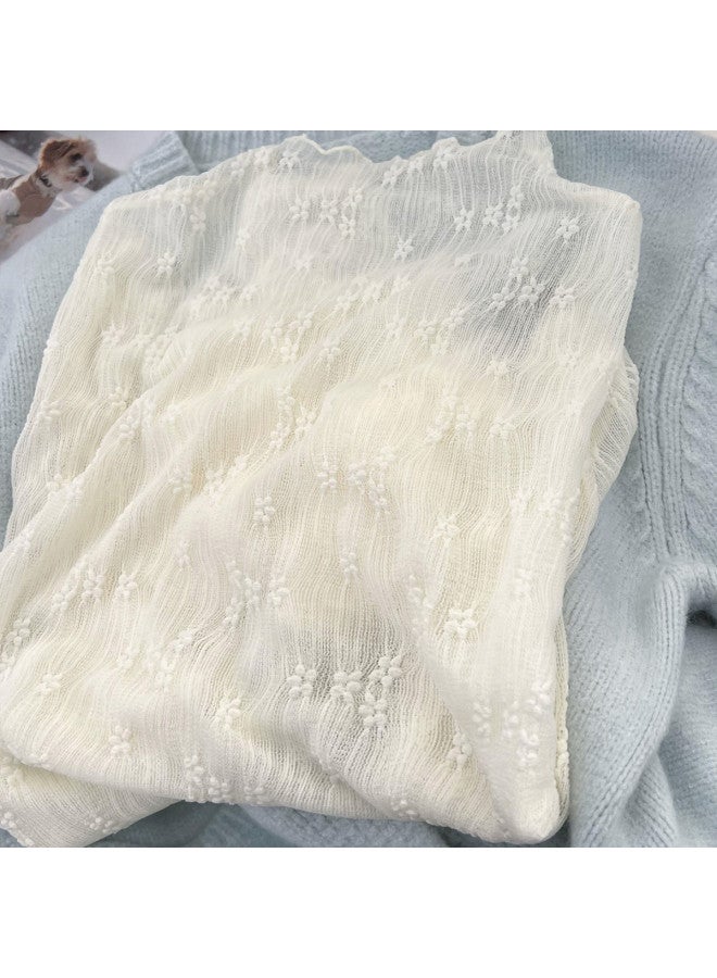 PLANDOO Gentle Off-White Lace-Trimmed Semi-High Collar Mesh Lace Base Shirt For Women, Solid Color Thin Layered Sweater Inner Wear Gauze Top - Image 2