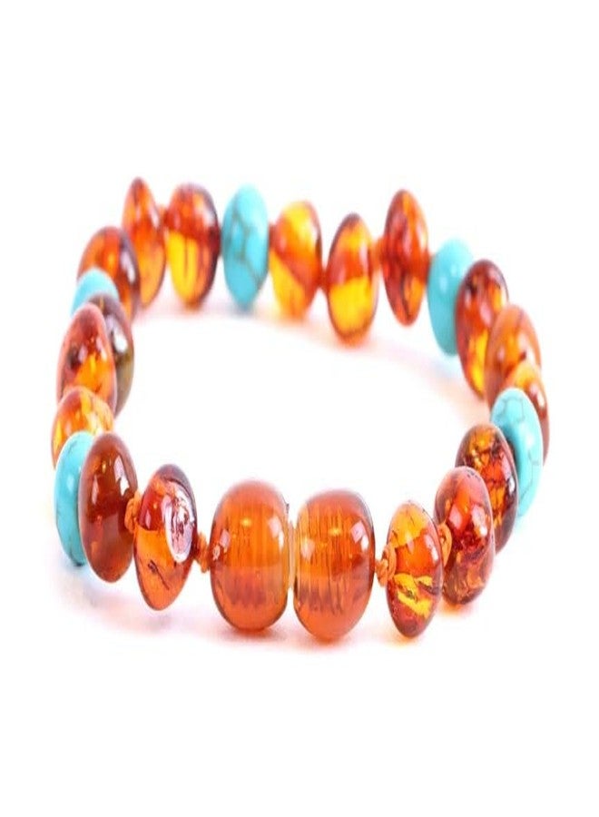 Amber-Touch Baltic Amber Bracelet (Unisex) - Genuine Baltic Amber Beads (5.5 in.) (Turquoise) - Image 1