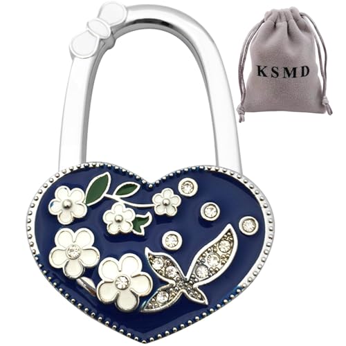 KSMD Variety Design Purse Hooks for Table and Bars,Portable Purse Hanger Organizers Hooks Handbag Pocketbook Holder Bag Storage for Desk,Foldable Folding Purse Table Hook Hanger (Blue Heart Shape) - Image 1