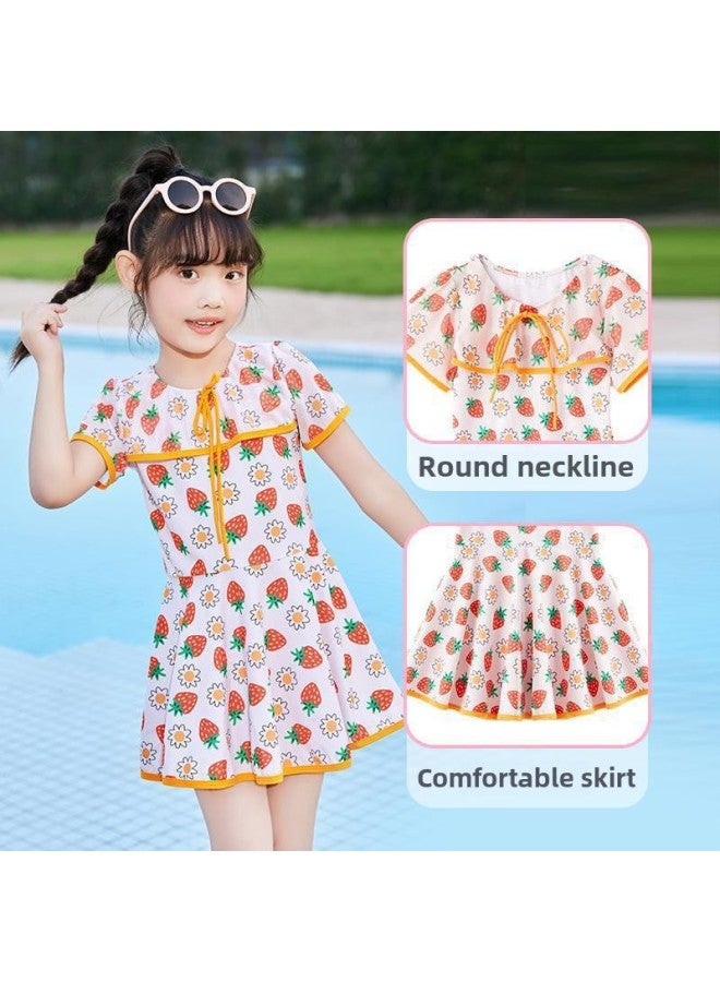 Generic Children's Swimsuit Cute Girl Summer One-piece Swimsuit Strawberry Sweet Swimming Pool Sports Girls Swimming Suit-Color:Strawberry Powder-Size:XL - Image 4
