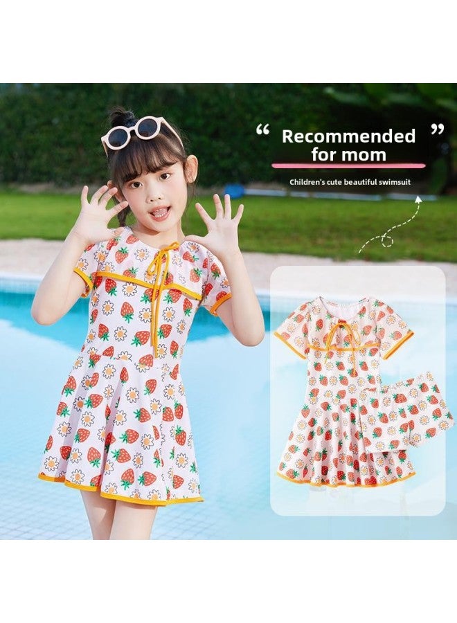 Generic Children's Swimsuit Cute Girl Summer One-piece Swimsuit Strawberry Sweet Swimming Pool Sports Girls Swimming Suit-Color:Strawberry Powder-Size:XL - Image 2