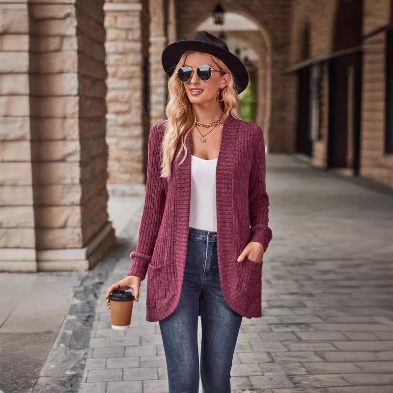 2024 Autum New Product Popular Solid Color Pit Strip Brushed Casual Splicing Long-Sleeved Cardigan Jacket - Image 3