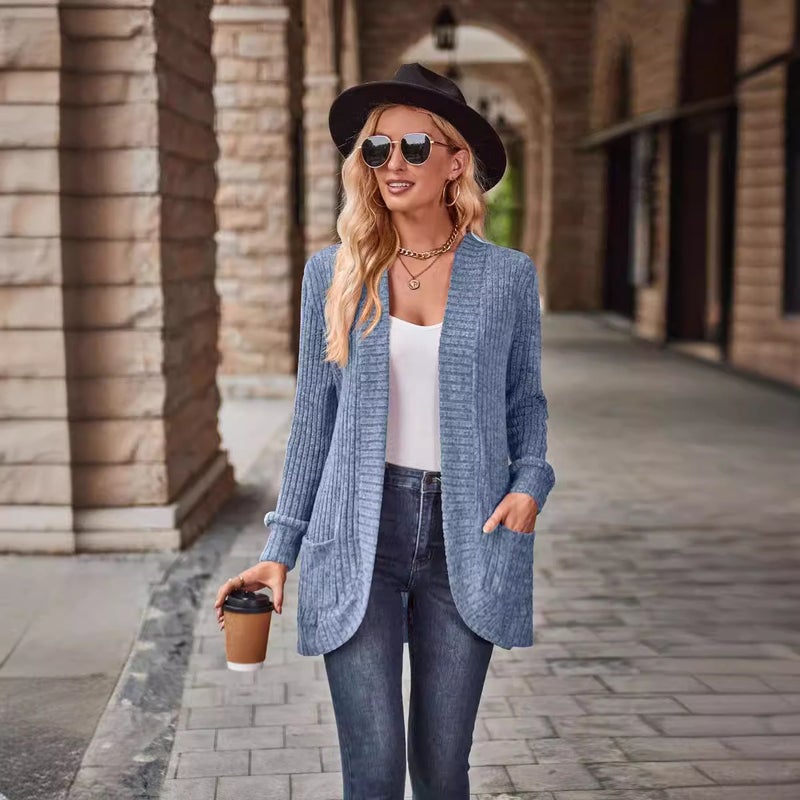 2024 Autum New Product Popular Solid Color Pit Strip Brushed Casual Splicing Long-Sleeved Cardigan Jacket - Image 4