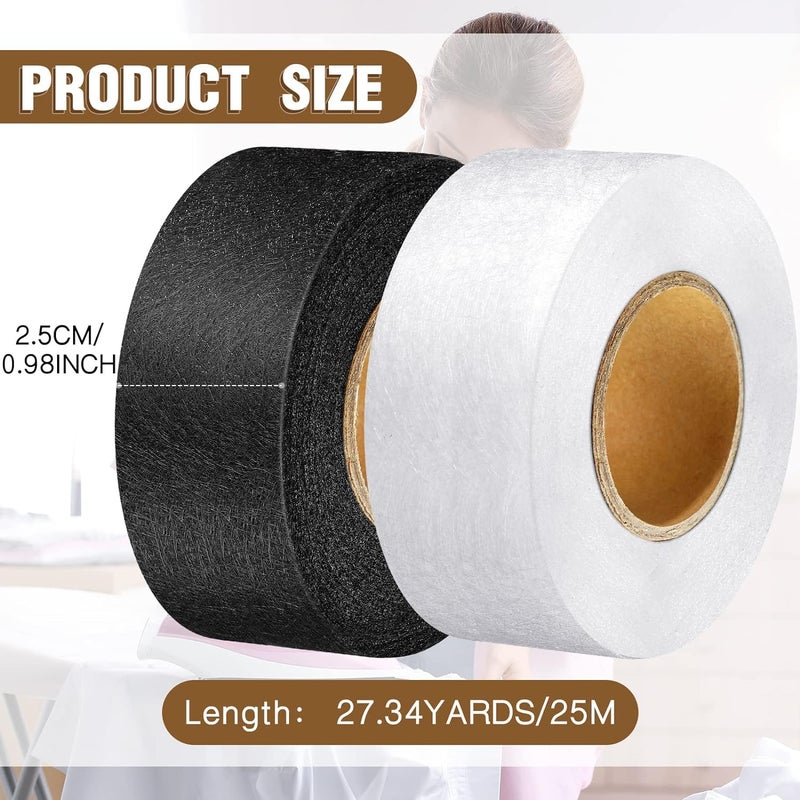 Odluzy Iron on Hem Tape for Trousers, No Sewing Hem Tape, Fabric Fixing Fusing Tape, Alteration Hemming Tool for Pants Jeans Trouser Skirt Clothes, 2 Rolls 64m/210Feet (Black, White, 1 Inch) - Image 5