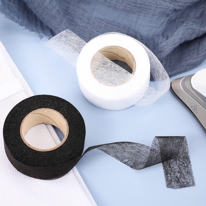 Odluzy Iron on Hem Tape for Trousers, No Sewing Hem Tape, Fabric Fixing Fusing Tape, Alteration Hemming Tool for Pants Jeans Trouser Skirt Clothes, 2 Rolls 64m/210Feet (Black, White, 1 Inch) - Image 2