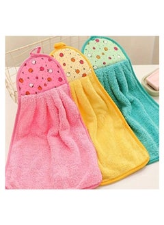 Multi-purpose hanging towels made of a blend of cotton and soft microfiber for use in the kitchen and bathroom, 3 colorful pieces