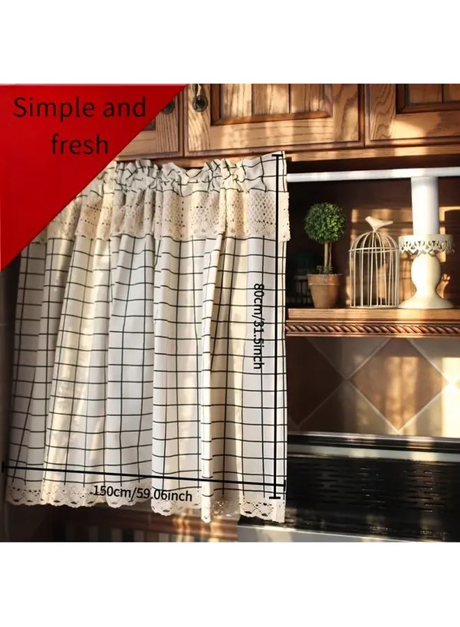 Elegant Black And White Plaid Semi Transparent Curtain Panel 55x35 Inch For Kitchen Bedroom - Image 3