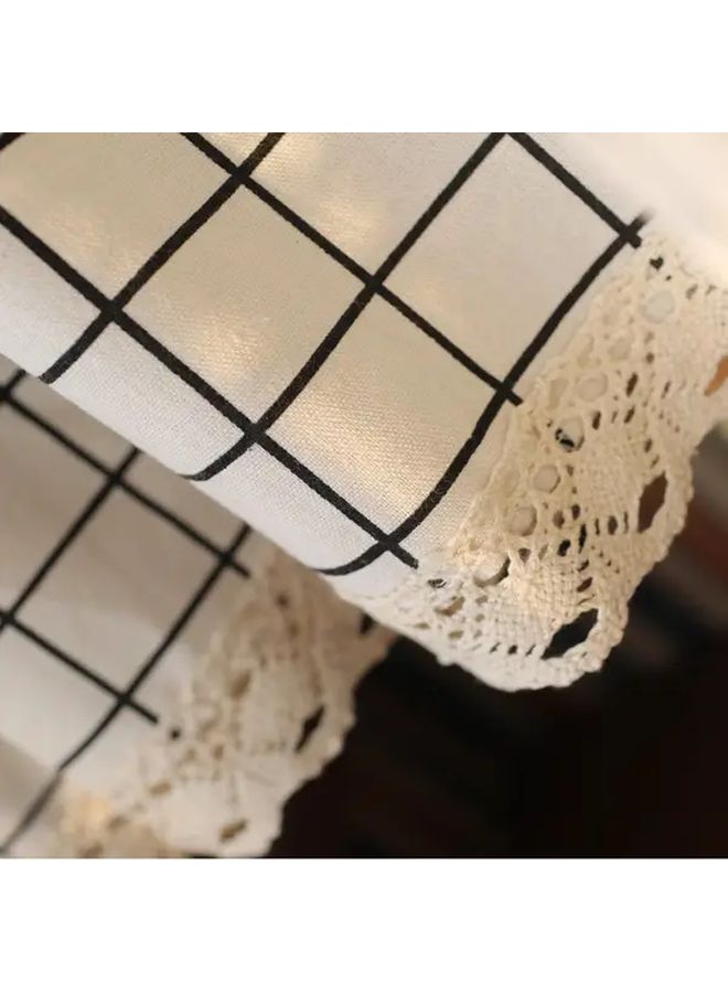 Elegant Black And White Plaid Semi Transparent Curtain Panel 55x35 Inch For Kitchen Bedroom - Image 2