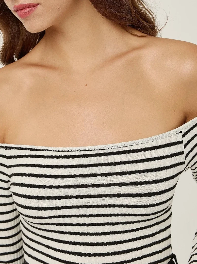 HICCUP Off Shoulder Striped Blouse