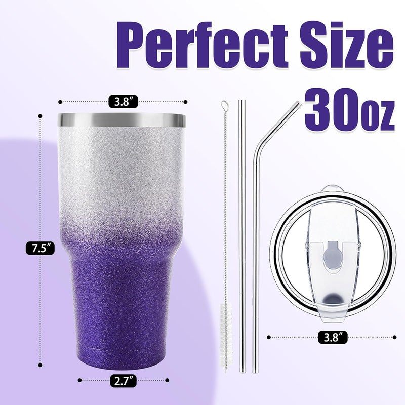 DS 30 oz Tumbler Purple Glitter Gradient Cup Stainless Steel Double Wall Vacuum Insulated Mug with Straw and Lid, Cleaning Brush for Cold and Hot Beverages - Image 1