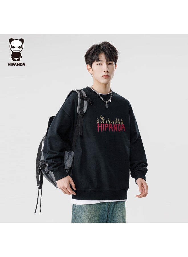 Hipanda Men's Sweatshirt, Autumn Round Neck, American Retro Style, Trendy Versatile Comfortable Loose Fit, Couple's Top, Black, 2XL - Image 3