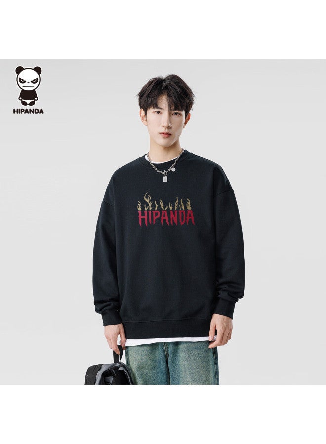 Hipanda Men's Sweatshirt, Autumn Round Neck, American Retro Style, Trendy Versatile Comfortable Loose Fit, Couple's Top, Black, 2XL - Image 4