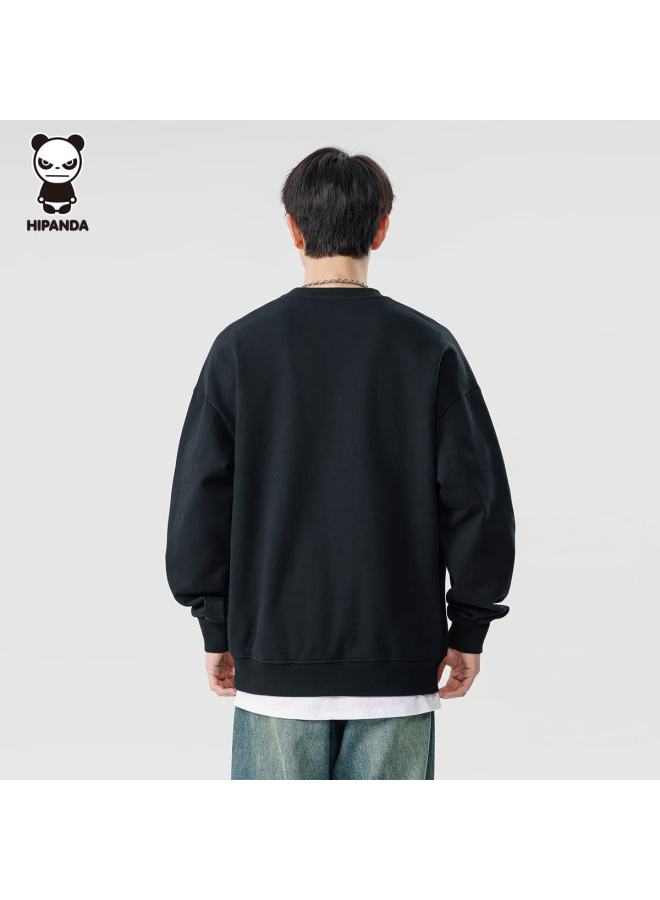 Hipanda Men's Sweatshirt, Autumn Round Neck, American Retro Style, Trendy Versatile Comfortable Loose Fit, Couple's Top, Black, 2XL - Image 2