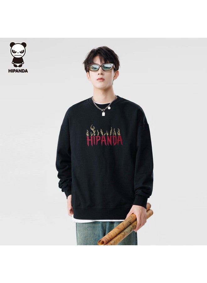 Hipanda Men's Sweatshirt, Autumn Round Neck, American Retro Style, Trendy Versatile Comfortable Loose Fit, Couple's Top, Black, 2XL - Image 1