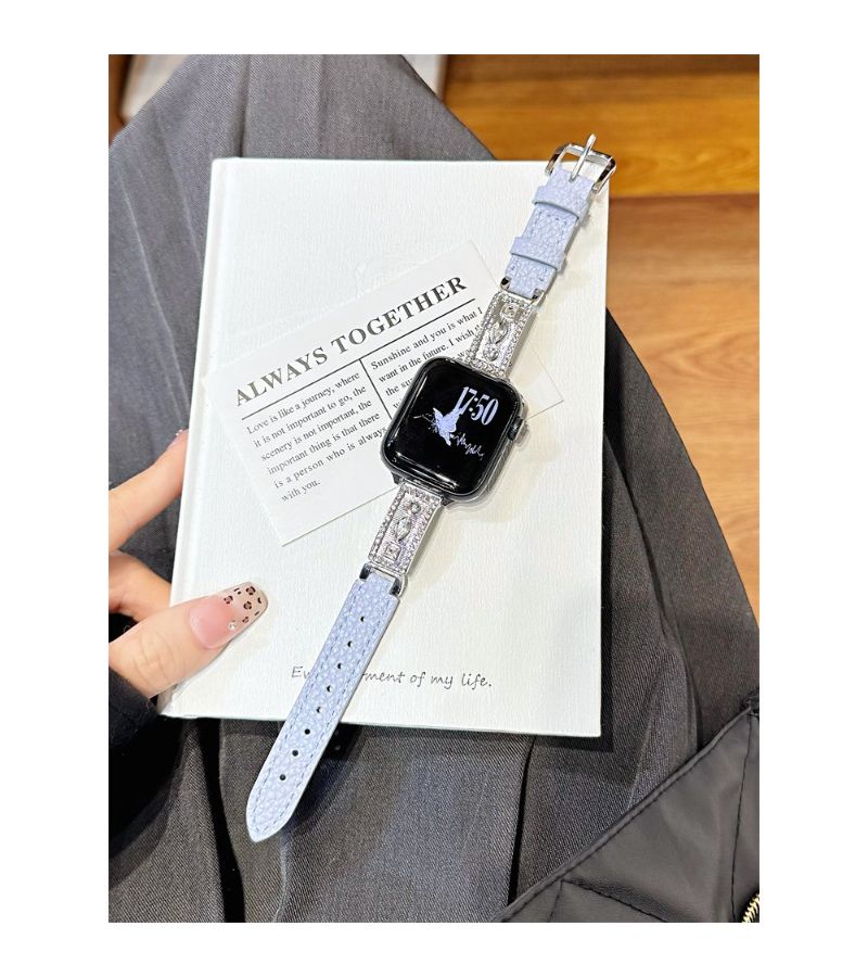 حزام ساعة من الجلد بنقشة الليتشي الأسود 38 مم 42 مم متوافق مع سلسلة Apple Watch - Image 3