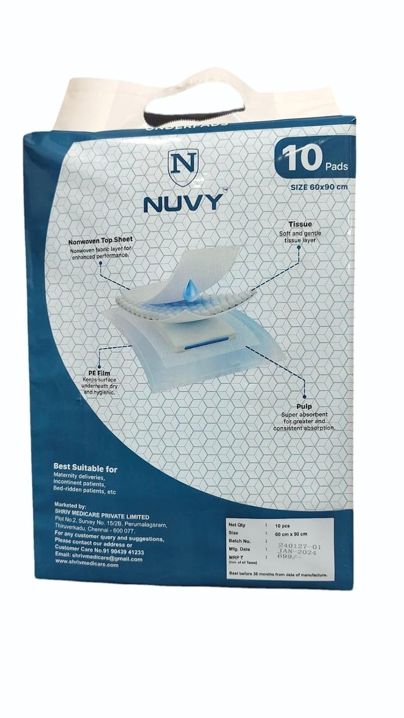 NUVY Adult UNDERPADS Rectangular 60CM X 90CM - Large (Pack of 10 Pieces) - Image 2
