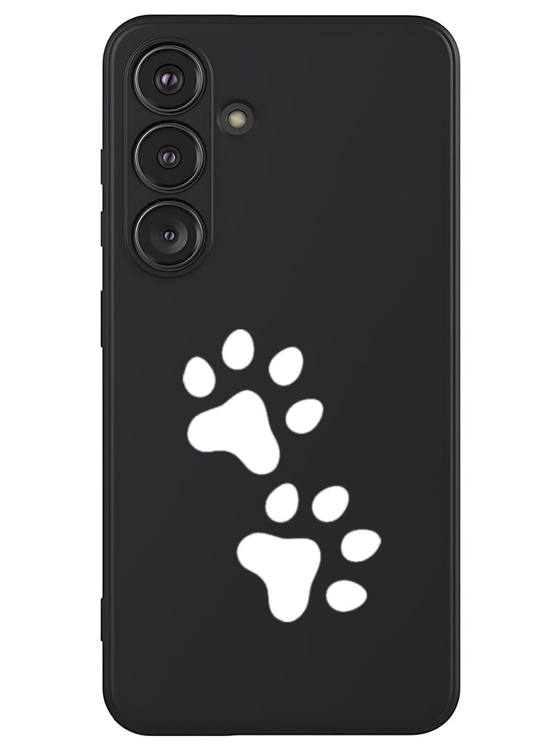 Theodor Protective Slim Fit Case Liquid Silicone Cover with Full Body Protection Anti-Scratch Shockproof Case For Samsung Galaxy S25 Plus (Black) - Paw - White - Image 1
