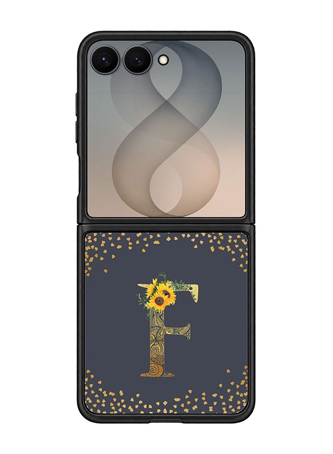 Stylizedd Rugged Case for Samsung Galaxy Z Flip8- Slim Fit Hybrid Rubber Cover Sunflower Monogram - F (Grey)
