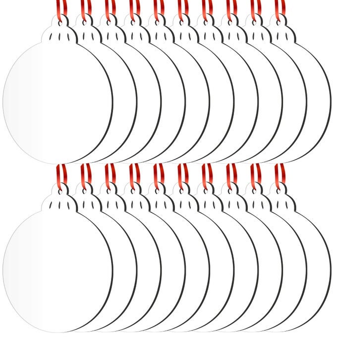 SUBLIMATION ORNAMENT BLANKS BULK 20 PIECES SUBLIMATION BLANKS ORNAMENTS WITH RED RIBBON DOUBLESIDE MDF PERSONALIZED BLANKS FOR CHRISTMAS DAY AND HALLOWEEN DAY DECOR