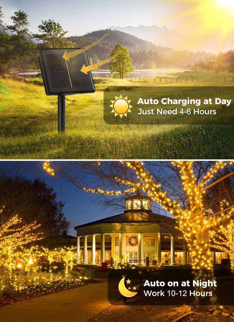 MineTom Solar String Lights Outdoor, 2 Pack Total 80FT 200 LED Solar Powered String Lights with 8 Lighting Modes, Waterproof Patio Lights, Solar Lights for Outside Tree Garden Balcony Gazebo Party, Warm White - Image 4
