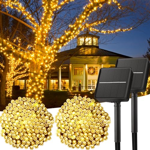 MineTom Solar String Lights Outdoor, 2 Pack Total 80FT 200 LED Solar Powered String Lights with 8 Lighting Modes, Waterproof Patio Lights, Solar Lights for Outside Tree Garden Balcony Gazebo Party, Warm White - Image 1