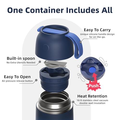 ChugJug Thermo for Hot Food for Adults Kids |Wide Mouth, 18 oz Insulated Food Container with Spoon, Leakproof Soup Thermo for School Office Travel, Thermal Steel Food Jar Easy to Carry (Dark Blue) - Image 5