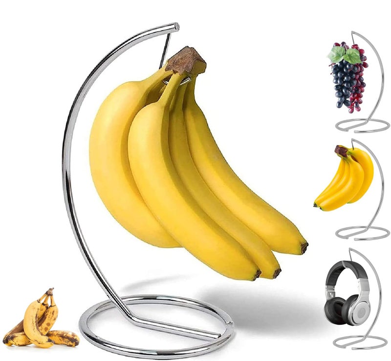 Buumin Stainless Steel Banana Hanger  Wire Stand with Bracket Fresh Fruit Bowl for Kitchen Counter 