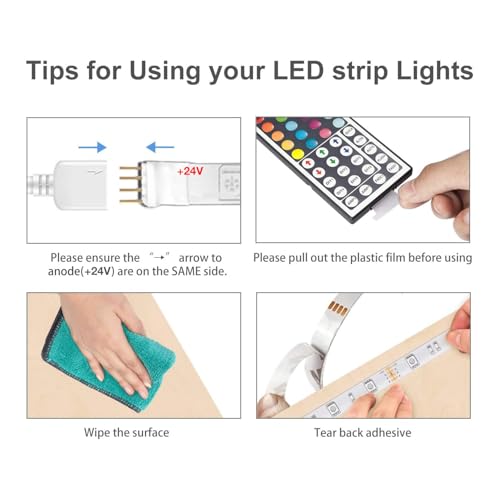 DAYBETTER Led Strip Lights 32.8 ft RGB Color Changing Lights Strip for Bedroom, Desk, Home Decoration, with Remote and Power Supply - Image 5