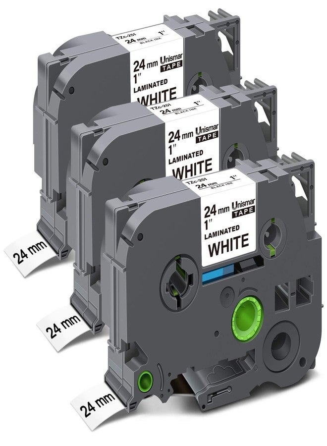 Unismar Tz Tape 24mm 0.94 Laminated White Compatible Label Tape Replacement for Brother PTouch TZe-251 TZ 251 TZe251 Use for PT-D600 PT-P700 PT-2430PC PT-D600VP PT-D800W PT-P900W, 1" x 26.2', 3-Pack - Image 1
