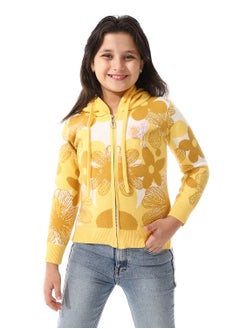 Andora Girls Self Patterned Sweatshirt With A Pin-on Toy _Yellow  - Image 1