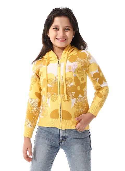 Girls Self Patterned Sweatshirt With A Pin-on Toy _Yellow