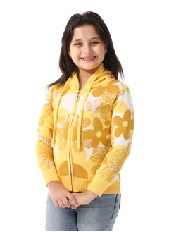 Andora Girls Self Patterned Sweatshirt With A Pin-on Toy _Yellow  - Image 2