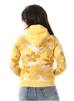 Andora Girls Self Patterned Sweatshirt With A Pin-on Toy _Yellow  - Image 3