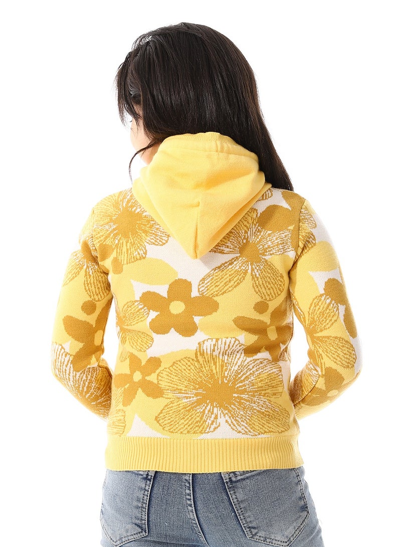 Andora Girls Self Patterned Sweatshirt With A Pin-on Toy _Yellow - Image 3