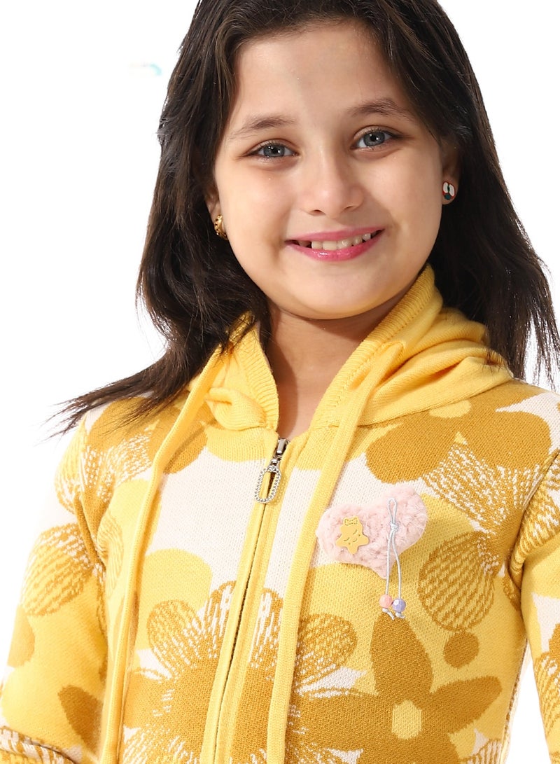 Andora Girls Self Patterned Sweatshirt With A Pin-on Toy _Yellow - Image 4