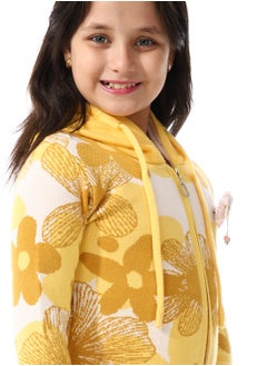 Andora Girls Self Patterned Sweatshirt With A Pin-on Toy _Yellow  - Image 5
