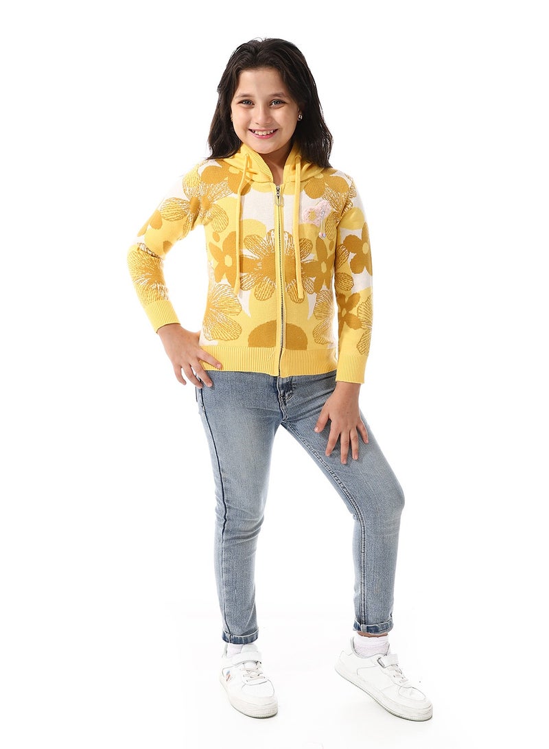 Girls Self Patterned Sweatshirt With A Pin-on Toy _Yellow