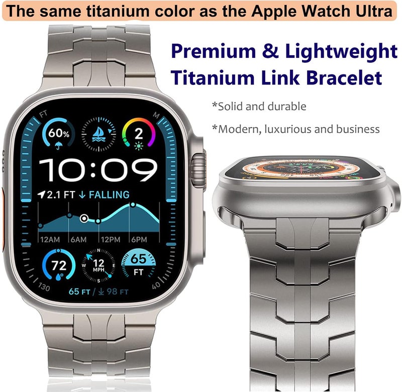 WINGLE Grade 2 Titanium Bands for Apple Watch Band Ultra 3/2/1 Band 49mm Series 11 10 46mm 45mm 44mm 42mm SE 3/2/1 Series 9 8 7 6 5 4 3 Men, Classy Business Lightweight Rugged Titanium iWatch Bands - Image 2
