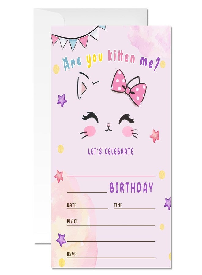 ZYQFN 20 Cat Birthday Invitations for Girls Boys Kids Adult with Envelopes - 4x6 Inch Are You Kitten Me Card, Cute Pet Themed Party Invites. (034) - Image 1