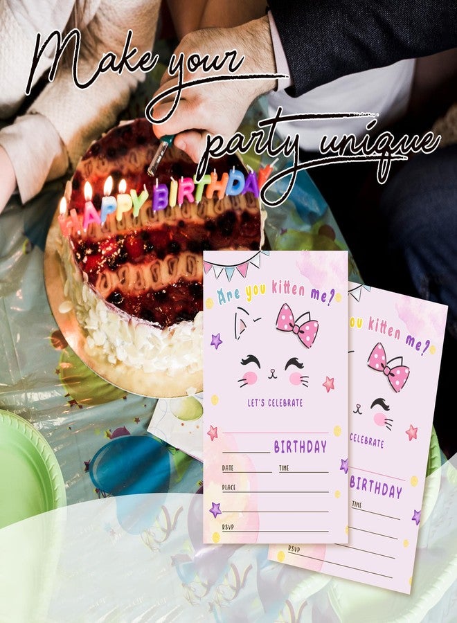 ZYQFN 20 Cat Birthday Invitations for Girls Boys Kids Adult with Envelopes - 4x6 Inch Are You Kitten Me Card, Cute Pet Themed Party Invites. (034) - Image 4
