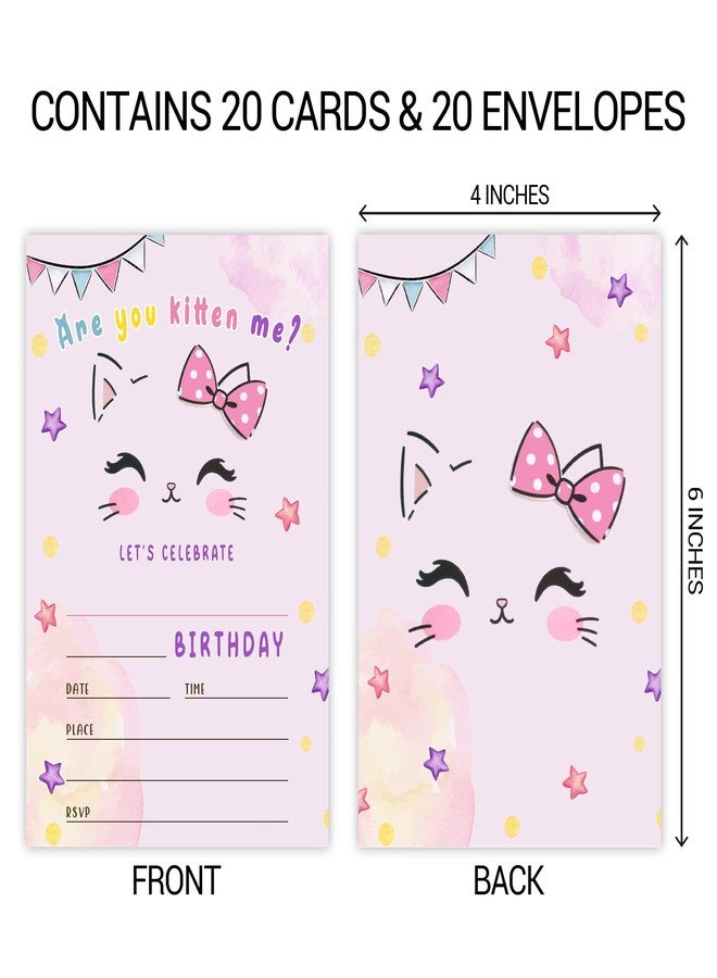 ZYQFN 20 Cat Birthday Invitations for Girls Boys Kids Adult with Envelopes - 4x6 Inch Are You Kitten Me Card, Cute Pet Themed Party Invites. (034) - Image 2