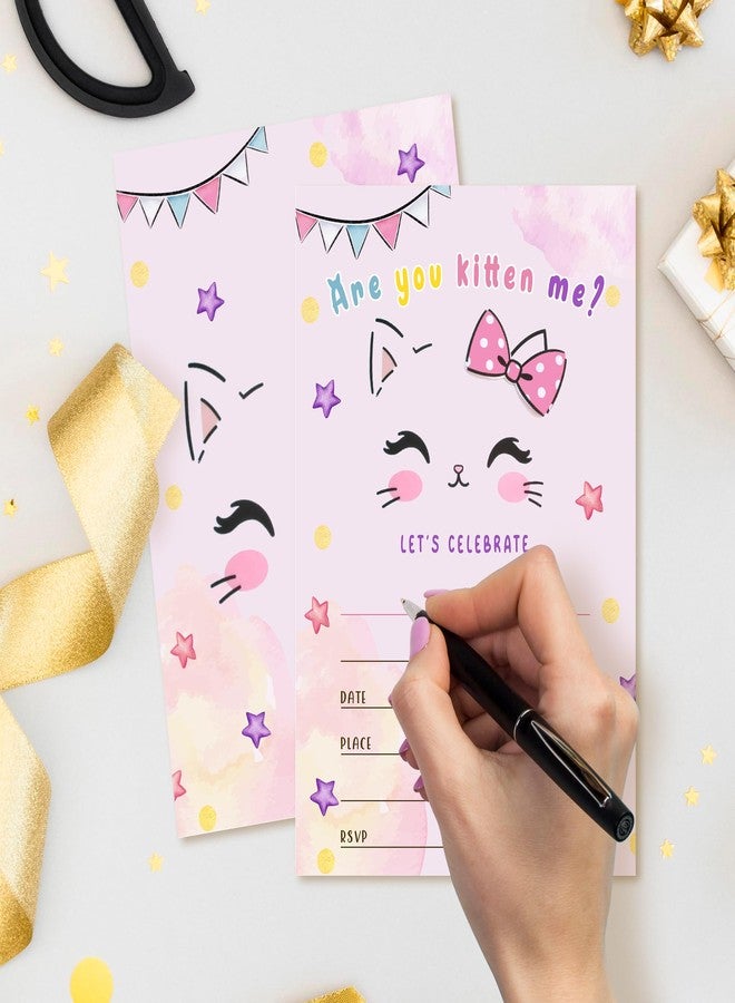 ZYQFN 20 Cat Birthday Invitations for Girls Boys Kids Adult with Envelopes - 4x6 Inch Are You Kitten Me Card, Cute Pet Themed Party Invites. (034) - Image 3