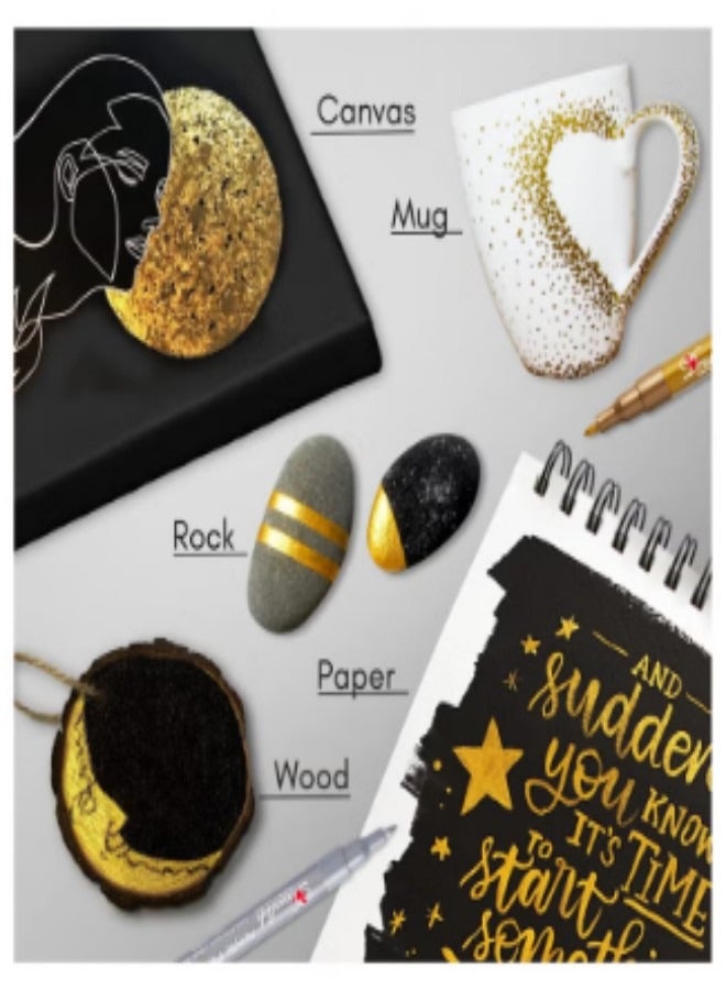 12Pcs Water-Based Gold Metallic Paint Pens,1-5mm Sof Tip & 1MM Hard Tip Gold Paint Marker for Rock Painting, Wood, Metal, Fabric, Plastic, Canvas, Glass, Ceramic, Diy Crafts - Image 2