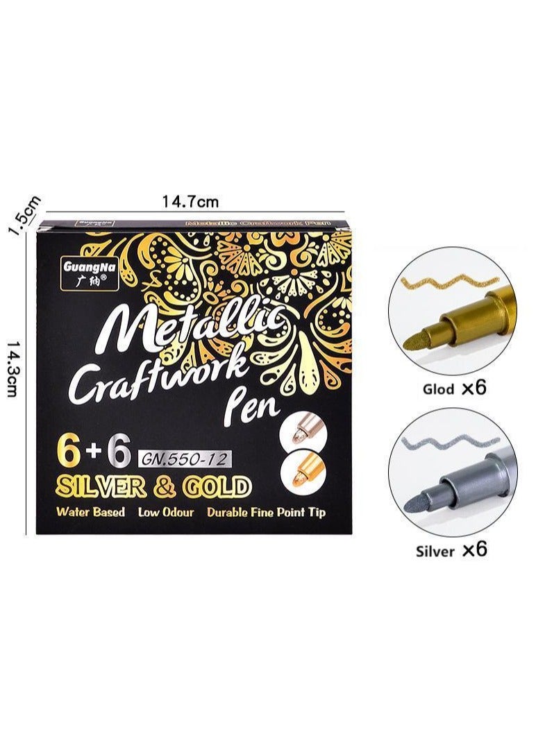 12Pcs Water-Based Gold Metallic Paint Pens,1-5mm Sof Tip & 1MM Hard Tip Gold Paint Marker for Rock Painting, Wood, Metal, Fabric, Plastic, Canvas, Glass, Ceramic, Diy Crafts - Image 1