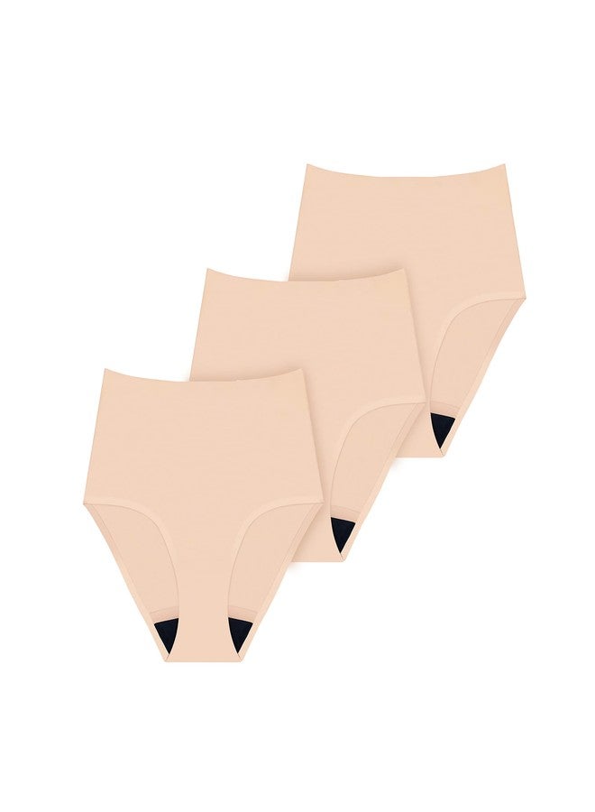 AIRCUTE سراويل داخلية نسائية قابلة للغسل من AIRCUTE، ماصة للبول، بدون خياطة، بخصر عالٍ، واقية من التسرب، عبوة من 3 قطع (3 بيج، كبير) - Image 1
