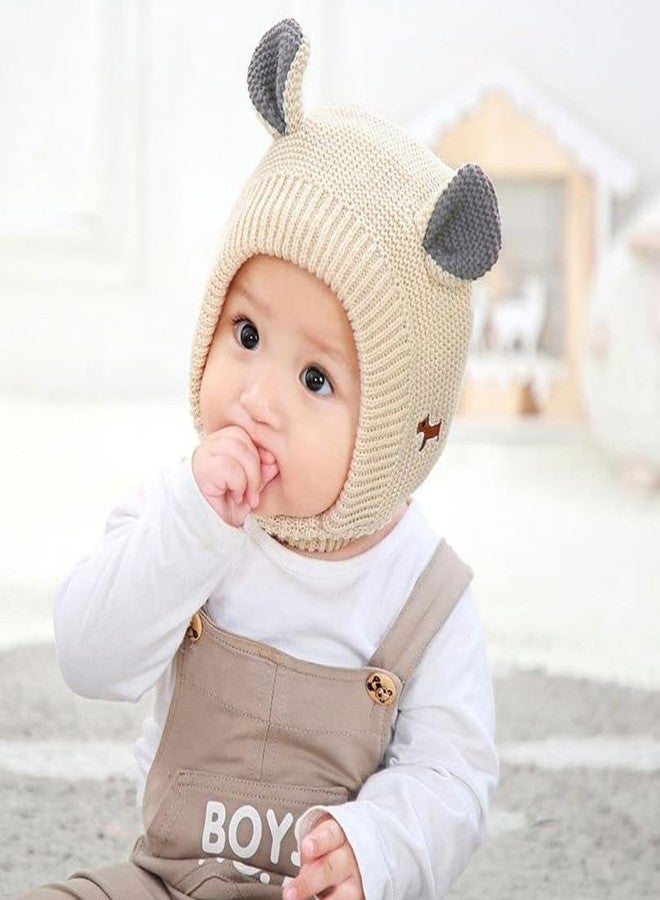 Richmen Unisex Toddler Winter Hat Monkey Caps Baby Beanie Hats, Soft Fleece Lined Woolen Earflap Hood Skull Cap Scarf Set for Boys Girls Winter Hat (2- to 8 Years) (Beige) - Image 4
