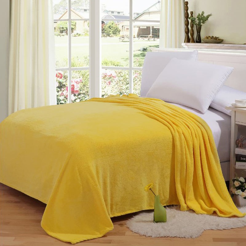 Thick Blankets Flannel Fleece Blanket Lightweight Warm Bed Blanket 70x100cm (Light Yellow) - Image 1