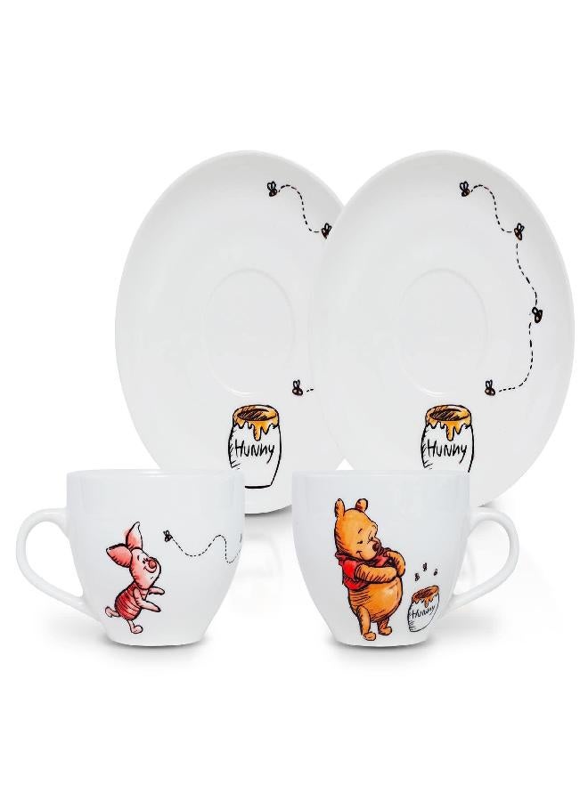 Silver Buffalo Disney Winnie the Pooh Bone China 4-Piece Teacup and Saucer Set | Tea Party With Coffee, Espresso, Mocha - Image 2