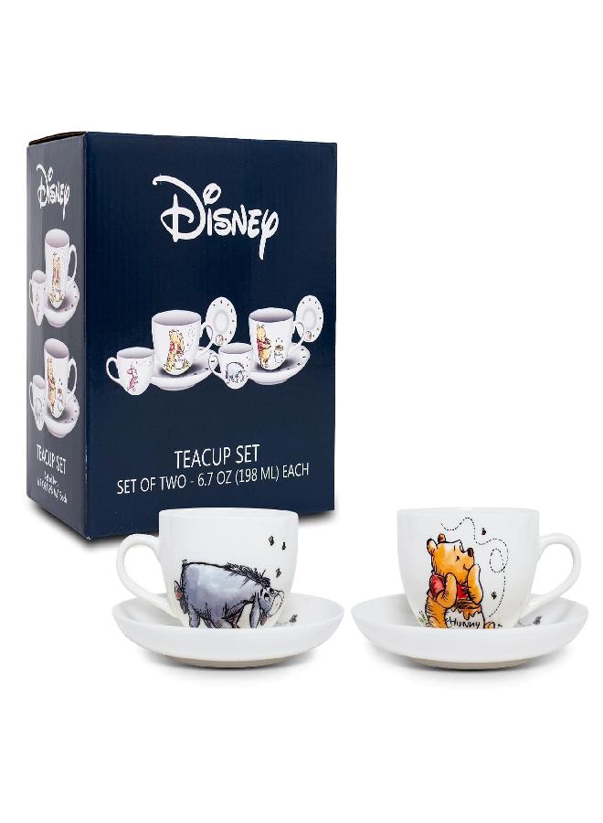 Silver Buffalo Disney Winnie the Pooh Bone China 4-Piece Teacup and Saucer Set | Tea Party With Coffee, Espresso, Mocha - Image 3