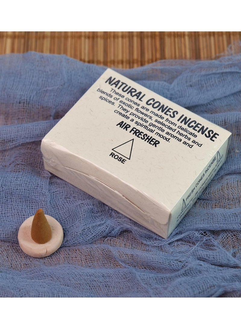 Rose Incense Cones Set, 1 Box Natural Handmade Oud Incense Cones ( about 25pcs ) , Long Lasting Floral Aroma for Meditation, Prayer, Yoga, Home Fragrance & Relaxation
